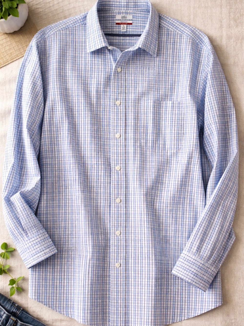 Croft & Barrow Men’s XL Button Down Dress Shirt Blue Check 18 34/35 EUC check